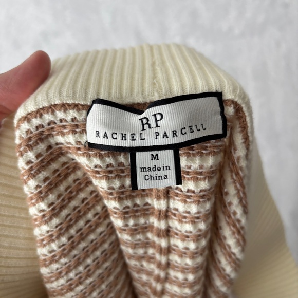 Rachel Parcell womens cream tan knit striped Scallop Pull On Short size medium - Picture 7 of 9